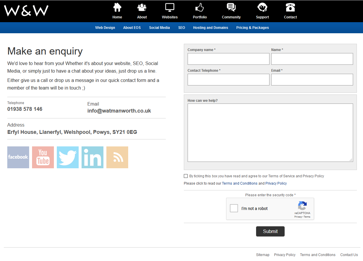 Watman and Worth Contact Page - Company Information Display