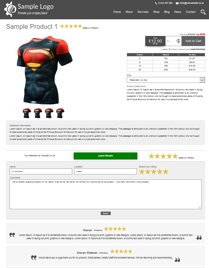 Review on a product page