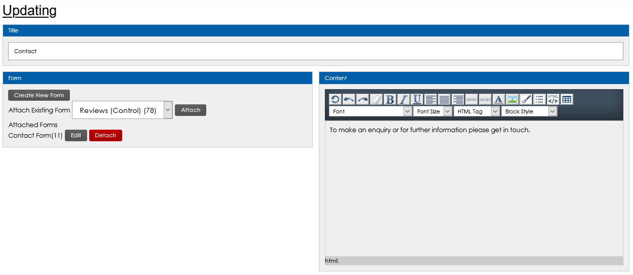 Attaching a form to a page
