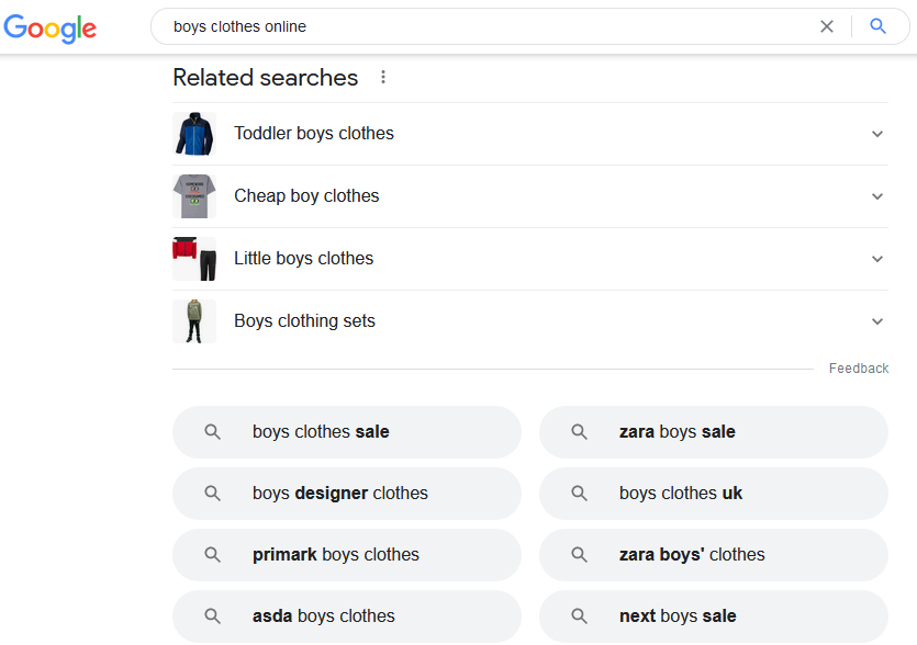 Google keyword search - boys clothes