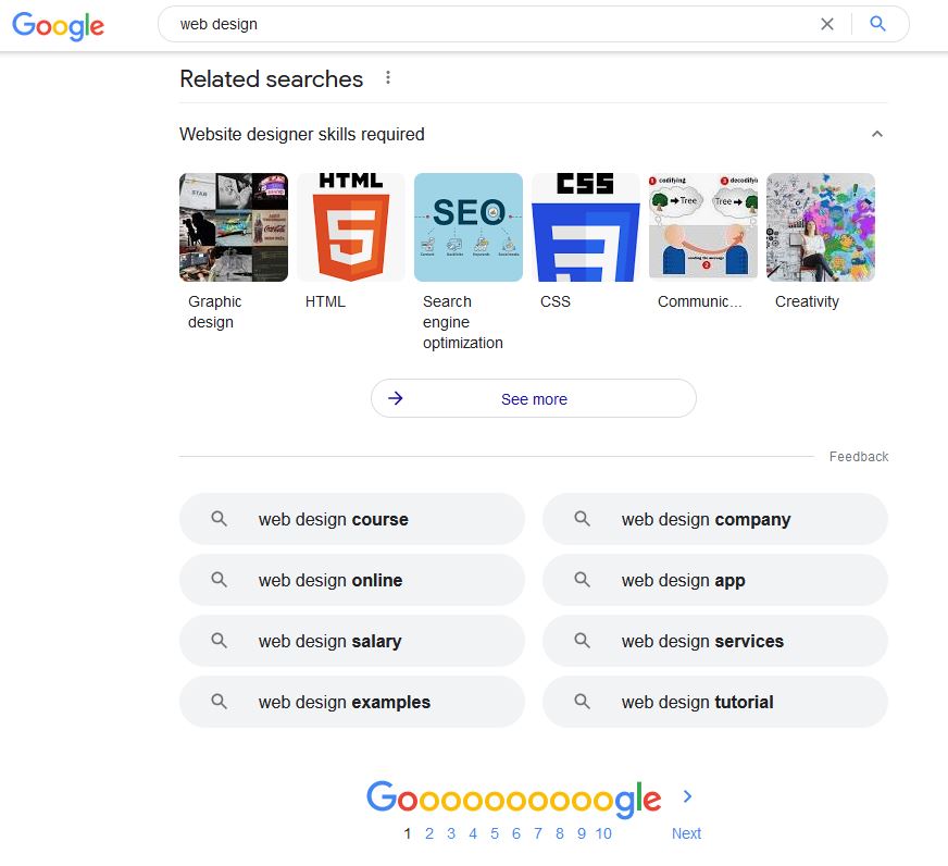 Web Design Search on Google